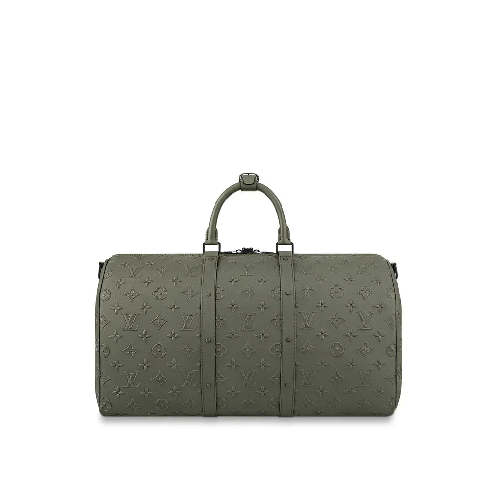 Louis Vuitton Keepall 50 Bandouliere Khaki Empreinte Leather Bag