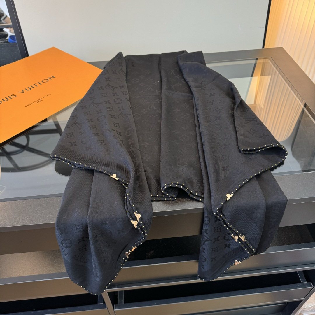 Louis Vuitton Navy Blue Patterned Scarf — front