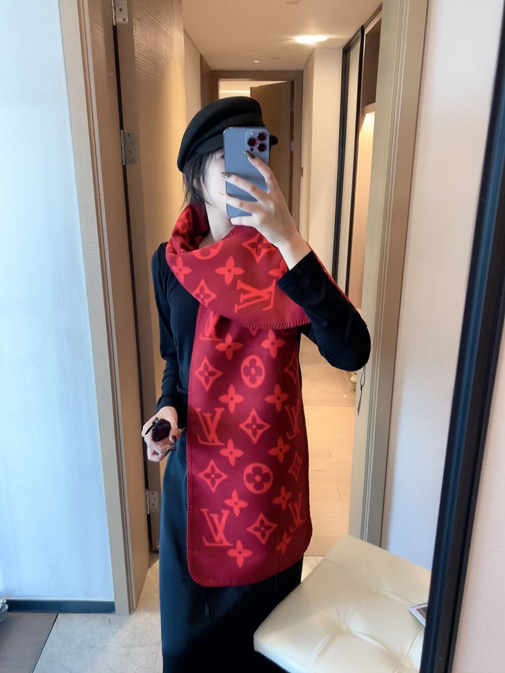 Louis Vuitton Monogram Trim Scarf — model