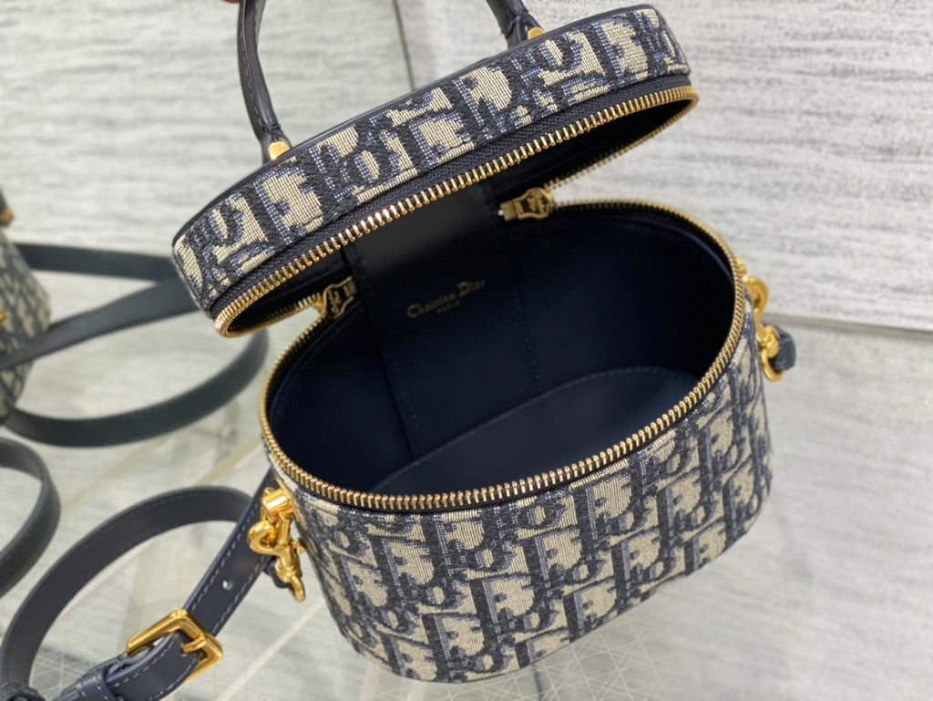 Dior CD Signature Vanity 16cm Blue Oblique Embroidery Bag