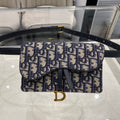 CD Saddle 17cm Belt Beg Blue Oblique Embroidery