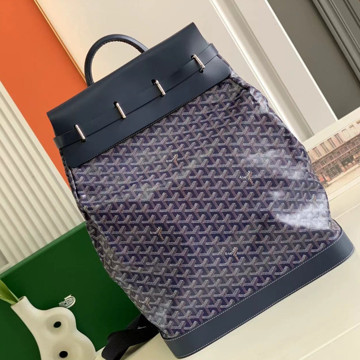 Goyard Goya Steamer PM Bag 48cm Navy Blue Canvas