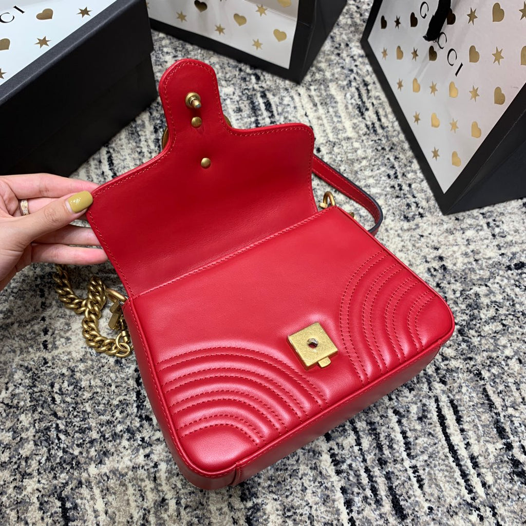 Gucci Marmont 21cm Mini Top Red Calfskin Gold Hardware Bag