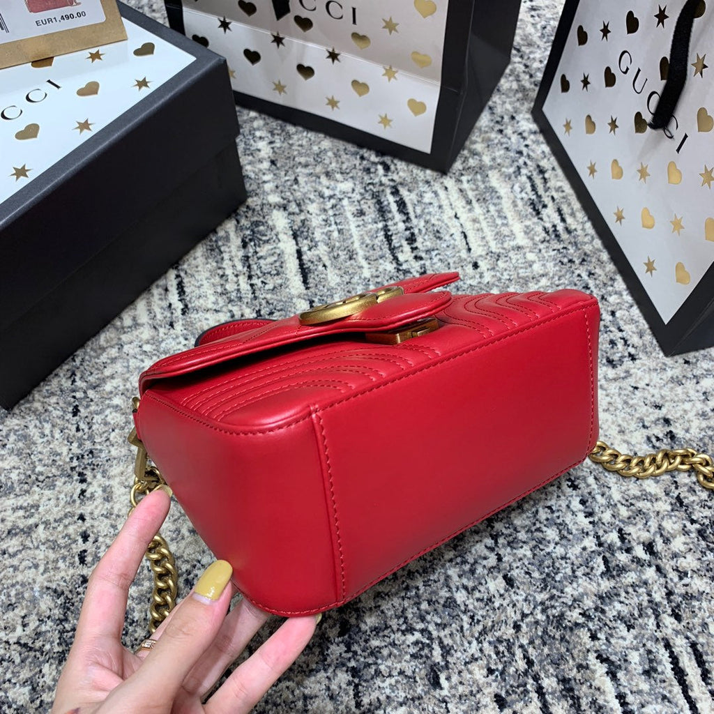 Gucci Marmont 21cm Mini Top Red Calfskin Gold Hardware Bag