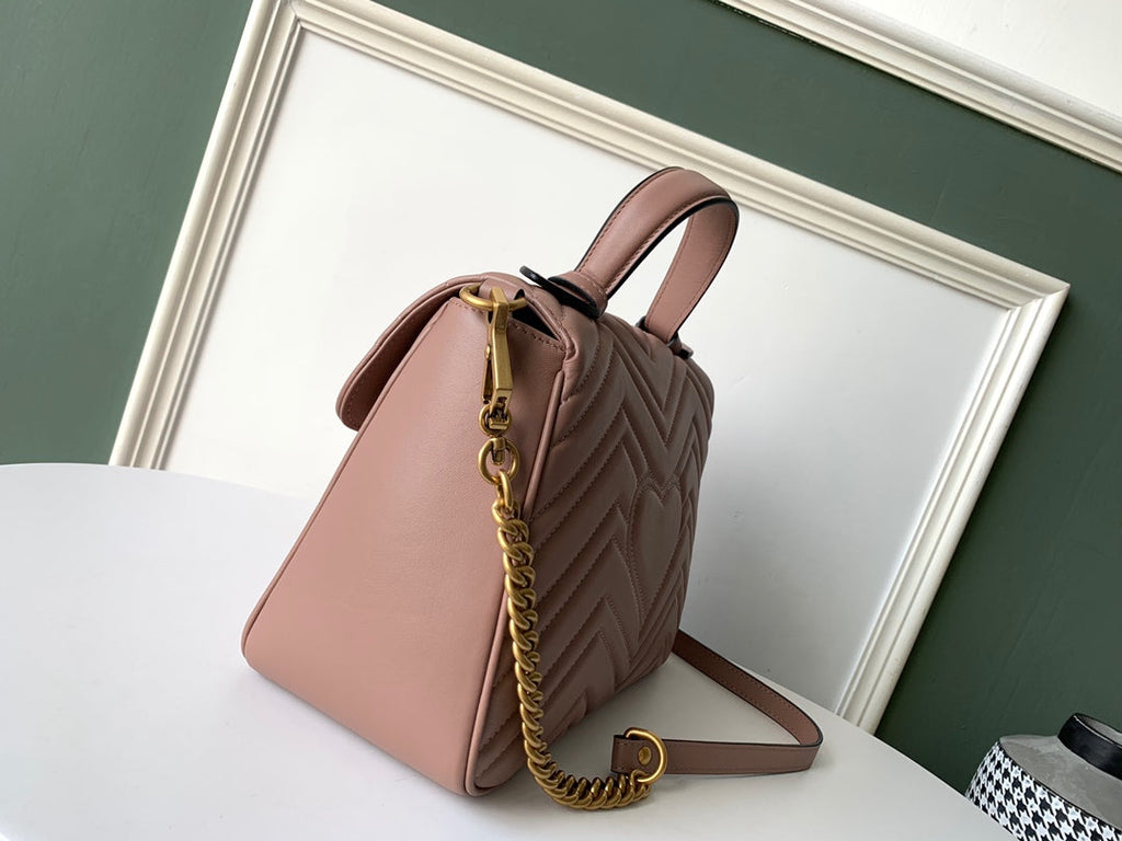 Gucci Marmont 26.5cm Dark Beige Calfskin Gold Hardware Bag
