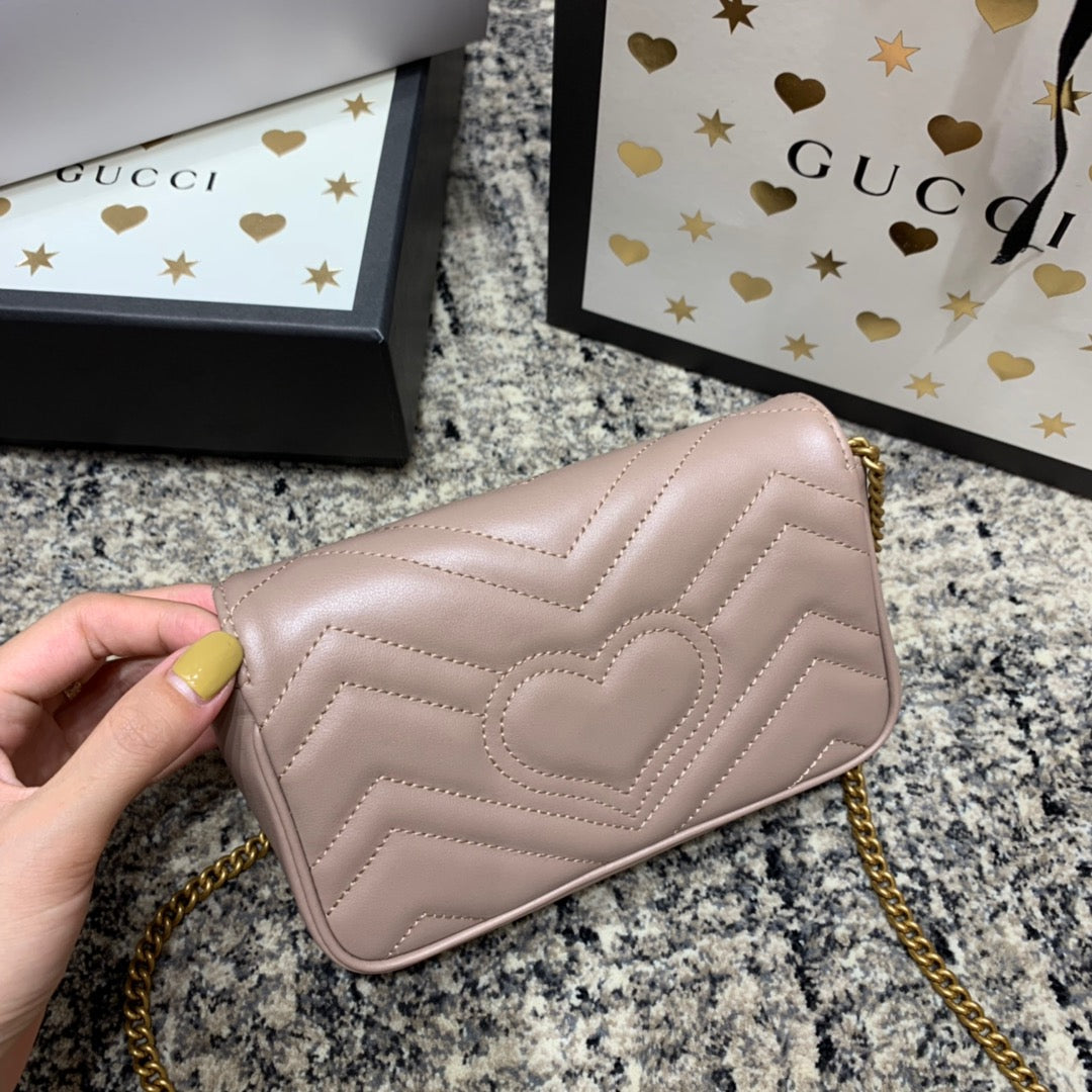 Gucci Marmont Mini 16.5cm Dark Beige Calfskin Gold Hardware Bag