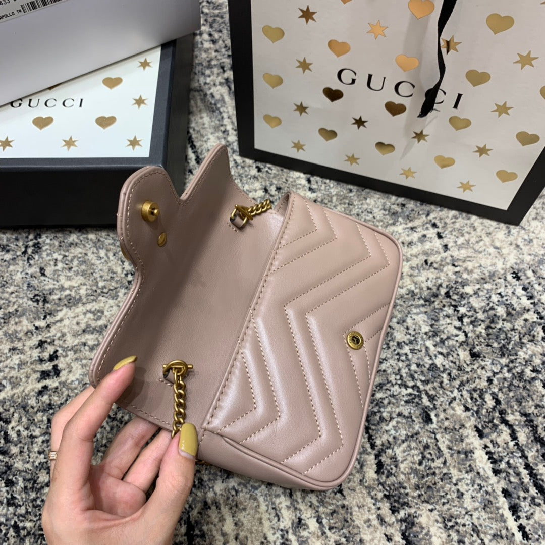 Gucci Marmont Mini 16.5cm Dark Beige Calfskin Gold Hardware Bag