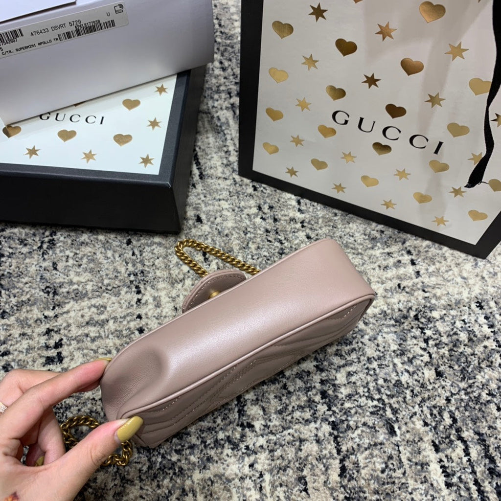 Gucci Marmont Mini 16.5cm Dark Beige Calfskin Gold Hardware Bag